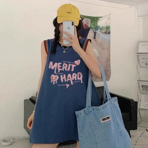 纯棉多巴胺无袖t恤夏装2024新款背心女外穿吊带宽松坎肩上衣球服