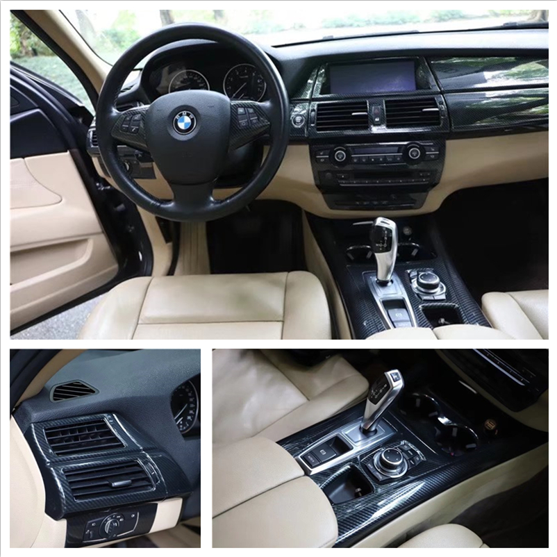 适用于08-13款宝马X5 E70碳纤维内饰贴 改装桃木中控排挡方向盘贴