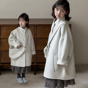 儿童双面羊绒大衣女童装男宝宝小立领中长款加厚羊毛呢子韩系外套