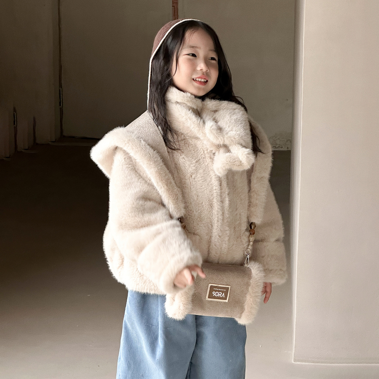 冬季女童皮草外套保暖加厚三件套洋气短款防水貂大衣宝宝儿童外套