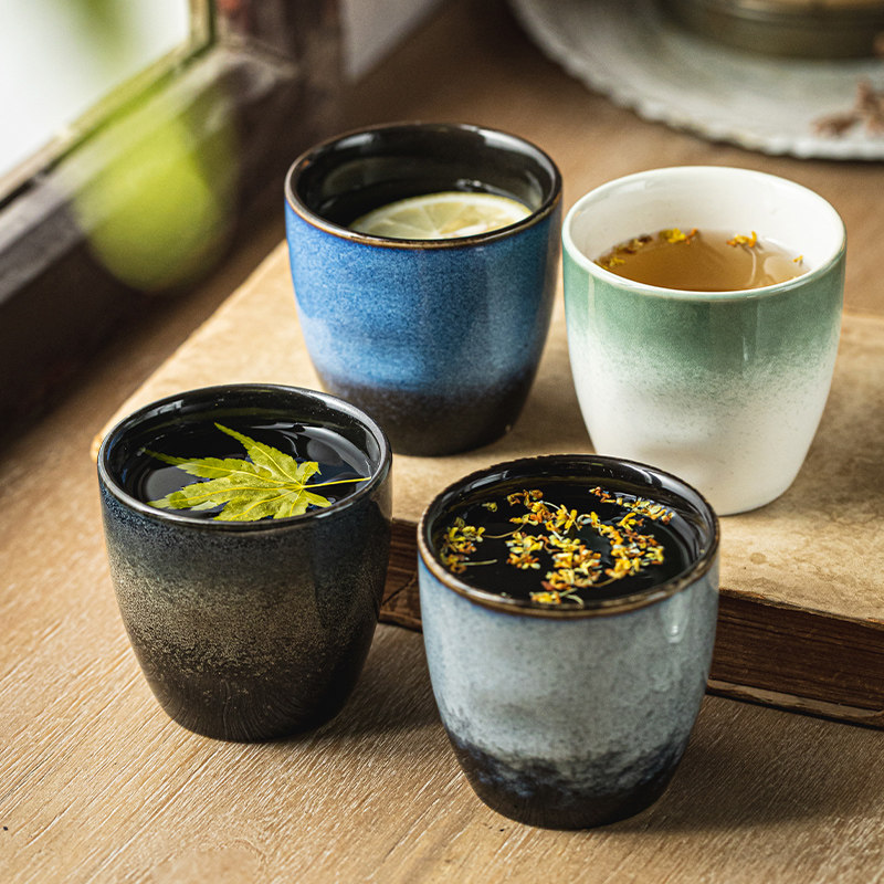 日料店窑变釉下彩陶瓷喝水杯水杯茶杯直身杯汤吞杯杯子餐厅火锅店