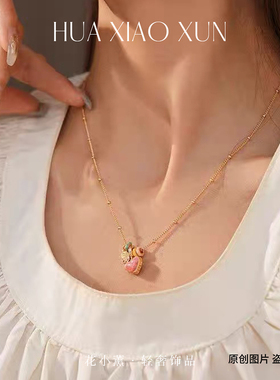 中古vintage锆石滴油爱心吊坠项链轻奢高级感锁骨链时尚复古饰品