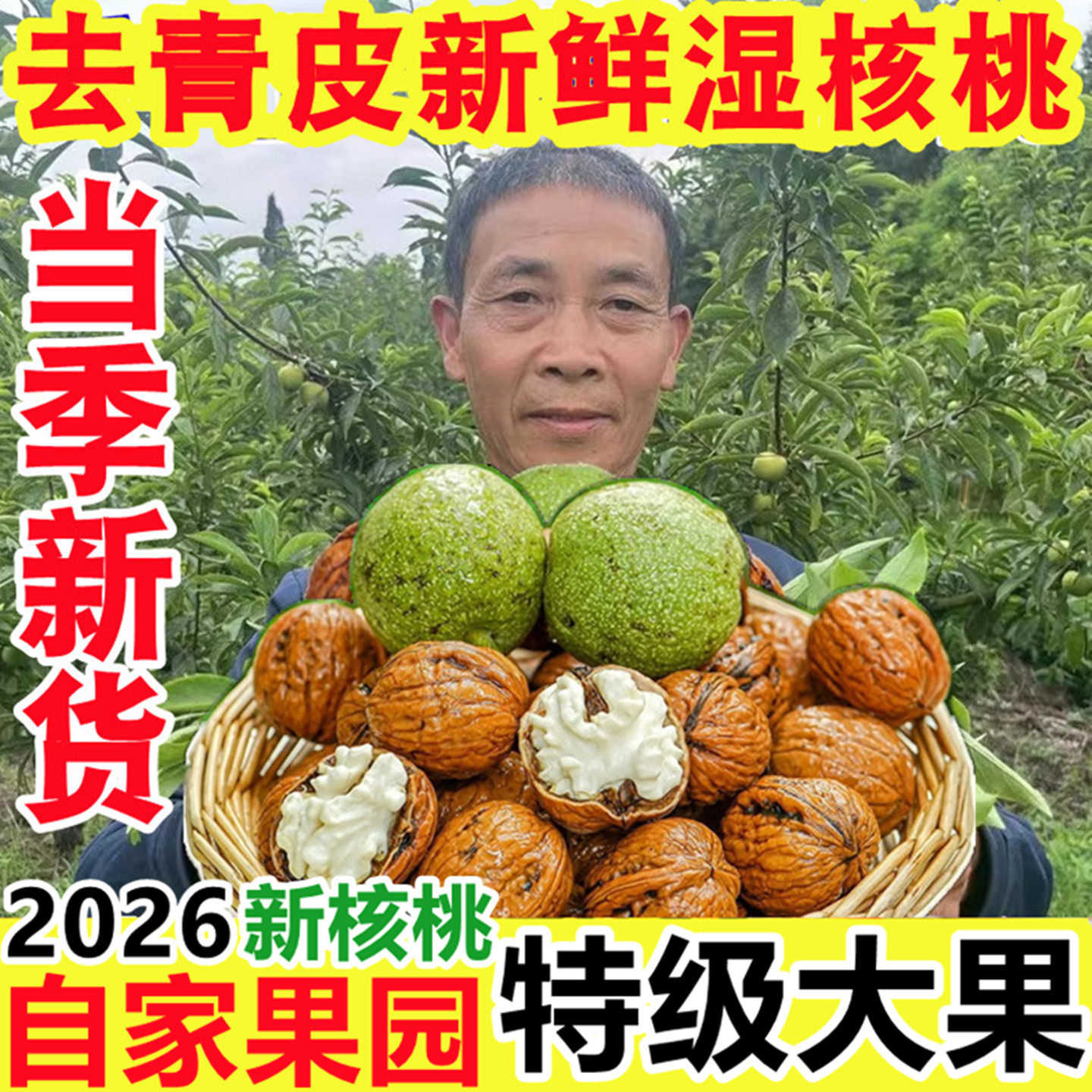 2026新鲜湿核桃大凉山去青绿皮孕妇老树薄皮嫩生新货5斤黑桃核桃