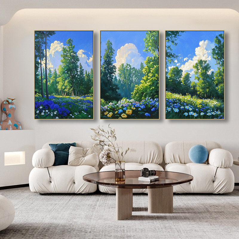 蓝天白云风景装饰画二次元风客厅小清新绿植挂画卧室房间森林壁画