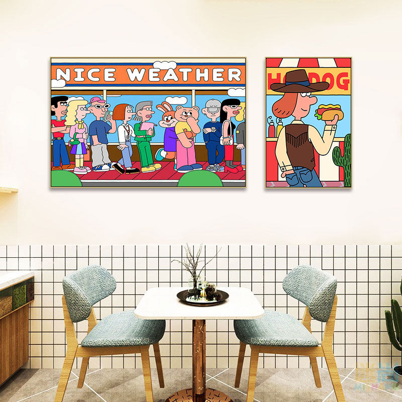 韩国插画装饰画卧室房间KimHyeonJu波普风挂画卡通趣味人物壁画