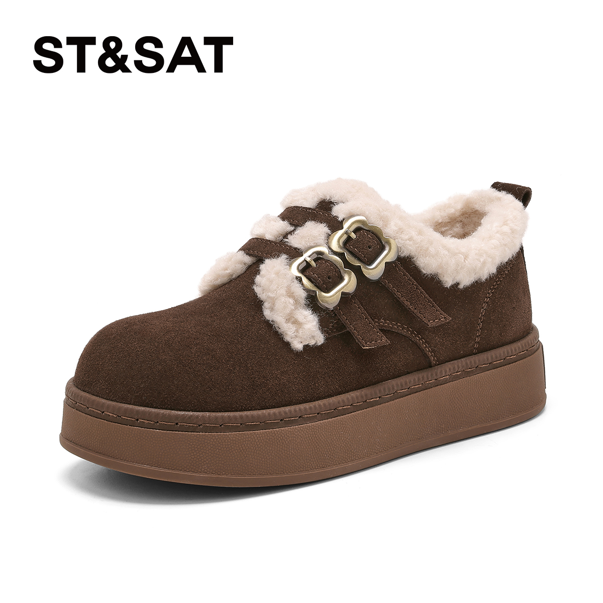 星期六厚底勃肯鞋女2025爆款冬季防滑加绒雪地靴加厚保暖毛毛棉鞋