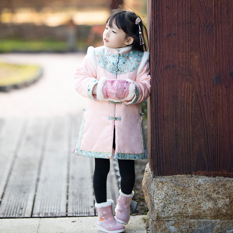 汉服女童冬季 加厚拼接 儿童过年汉服 拜年服红色 女宝宝中式棉衣