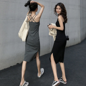 中长款吊带连衣裙外穿夏季2023新款女装开叉气质显瘦内搭打底裙子