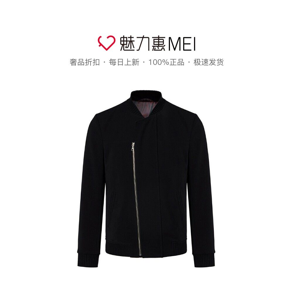 DAVID NAMAN黑色侧拉链设计背面上帝之眼图案羊毛针织领夹克