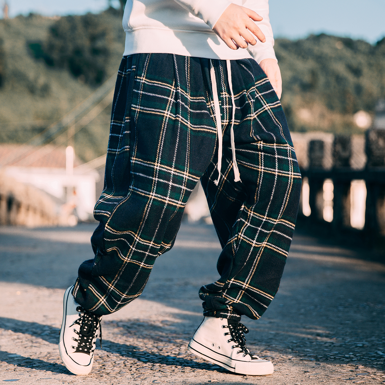 琳琅长裤哈伦裤中国风格子休闲裤