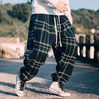 加厚长裤哈伦裤中国风格子休闲裤