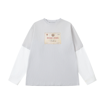 水洗做旧假两件长袖T恤