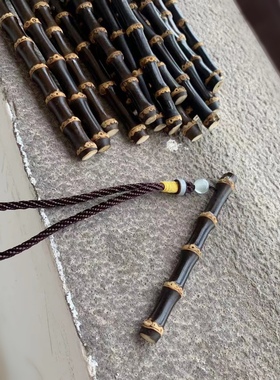 正宗野生实心紫竹根多节鸡血藤竹鞭手持盘玩把件黑色包浆