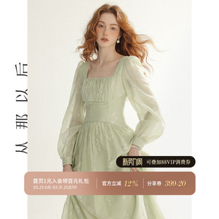 连衣裙早秋长裙公主茶歇裙子女秋季 从那以后法式 风碎花裙绿色长袖