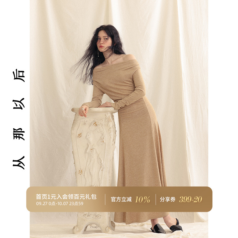 从那以后法式一字肩连衣裙女秋季