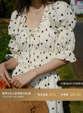 从那以后《安琪拉的周末》白色长袖连衣裙春款女装新款长裙碎花裙