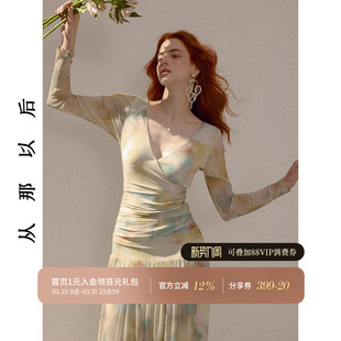 穿搭 裙子女秋季 从那以后法式 复古连衣裙高级感碎花裙v领长裙长袖