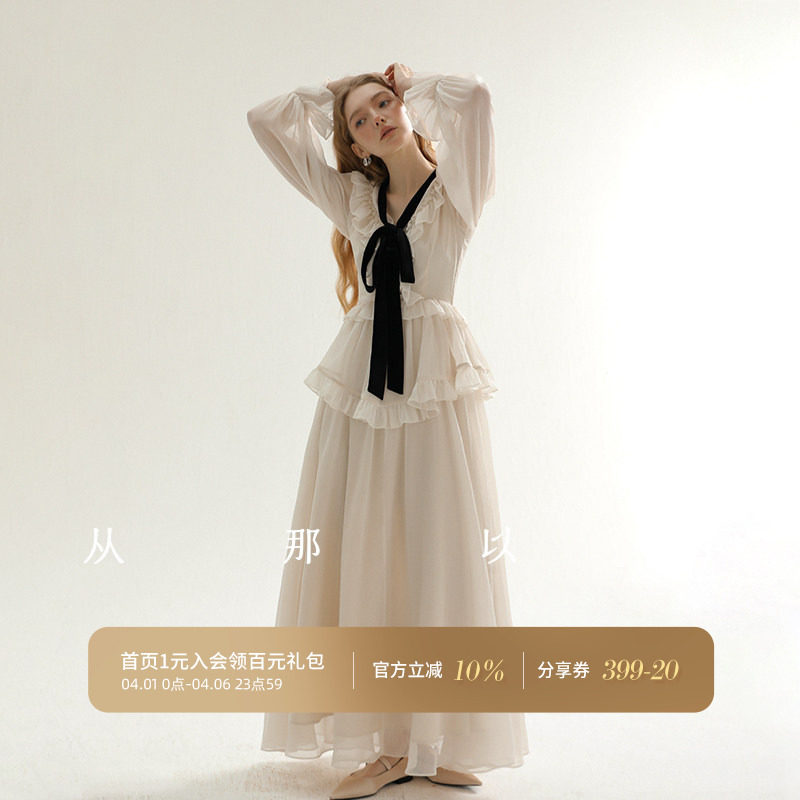 从那以后公主风连衣裙长袖长裙千金裙子白色礼服穿搭生日裙女早春