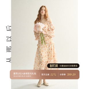 新款 穿搭连衣裙女春季 荷叶边长裙碎花裙子茶歇裙长袖 从那以后法式