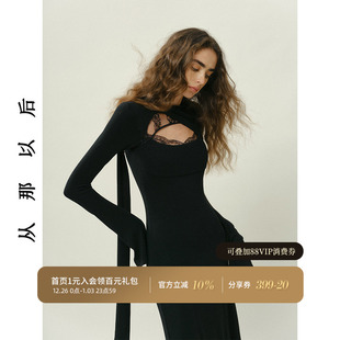 礼服连衣裙女秋冬 穿搭长裙黑色裙子长袖 从那以后新中式 旗袍裙冬季