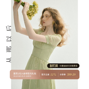 茶歇裙女夏季 从那以后法式 度假风连衣裙方领裙子海边穿搭长裙短袖