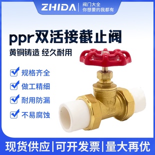 热熔PPR双活接铜截止阀PE水截门开关4分6分自来水管阀门开关配件