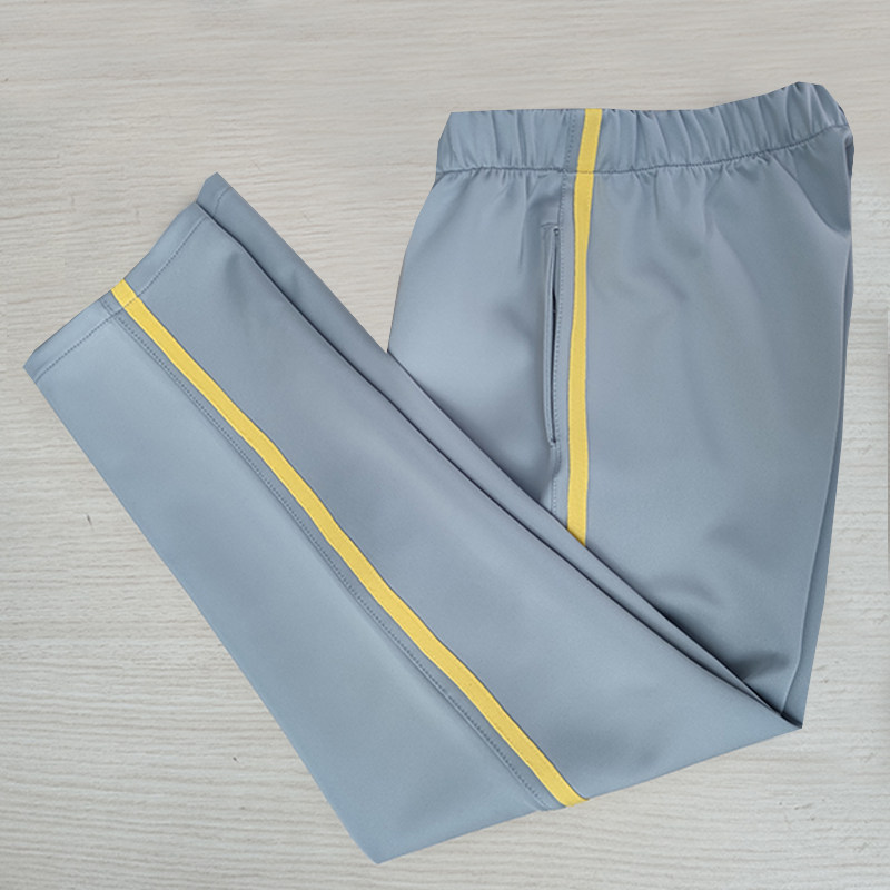 加厚加绒校服裤子初中生男女冬季银灰直筒一道浅黄条休闲运动长裤
