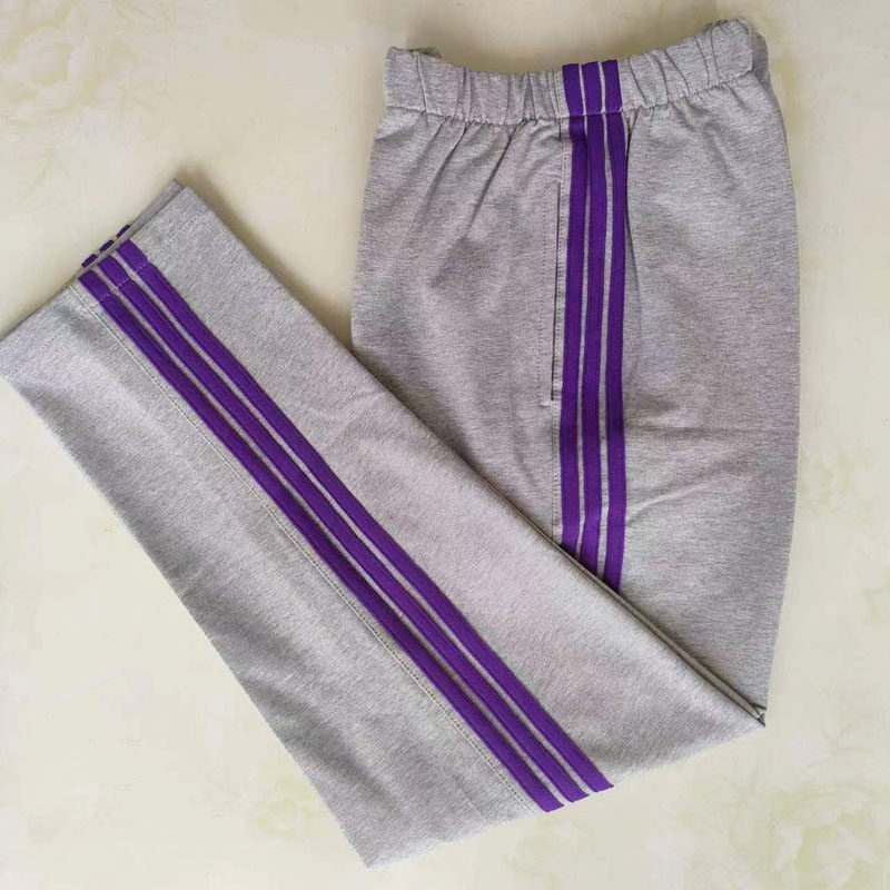 浅灰直口三道紫杠男女校服裤子
