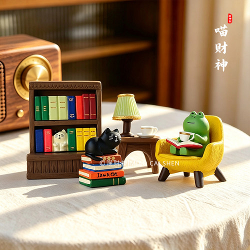 可爱青蛙猫咪树脂桌面摆件