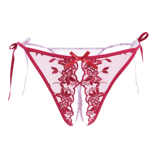 透明丁字刺绣系带低腰内裤 女蕾丝性感超薄****T裤 内裤 3条59元