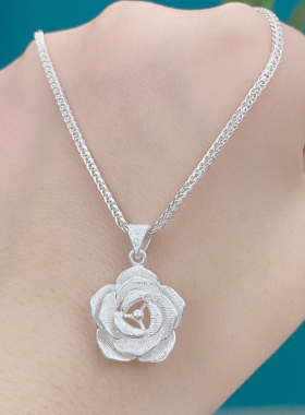 990足银玫瑰花项链女纯银吊坠送女友闺蜜生日礼物