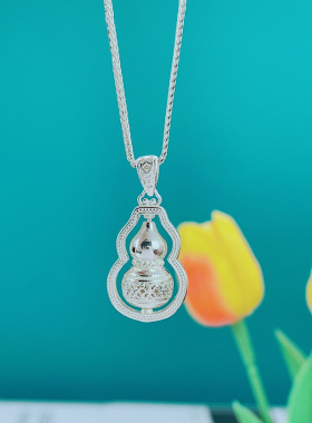 足银葫芦项链女古法可转动镂空金钱葫芦纯银吊坠新中式锁骨链