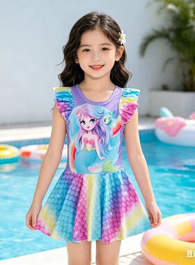 3-8岁女童泳衣儿童公主连体可爱人鱼公主纱裙美人鱼幼儿园泳裙卡