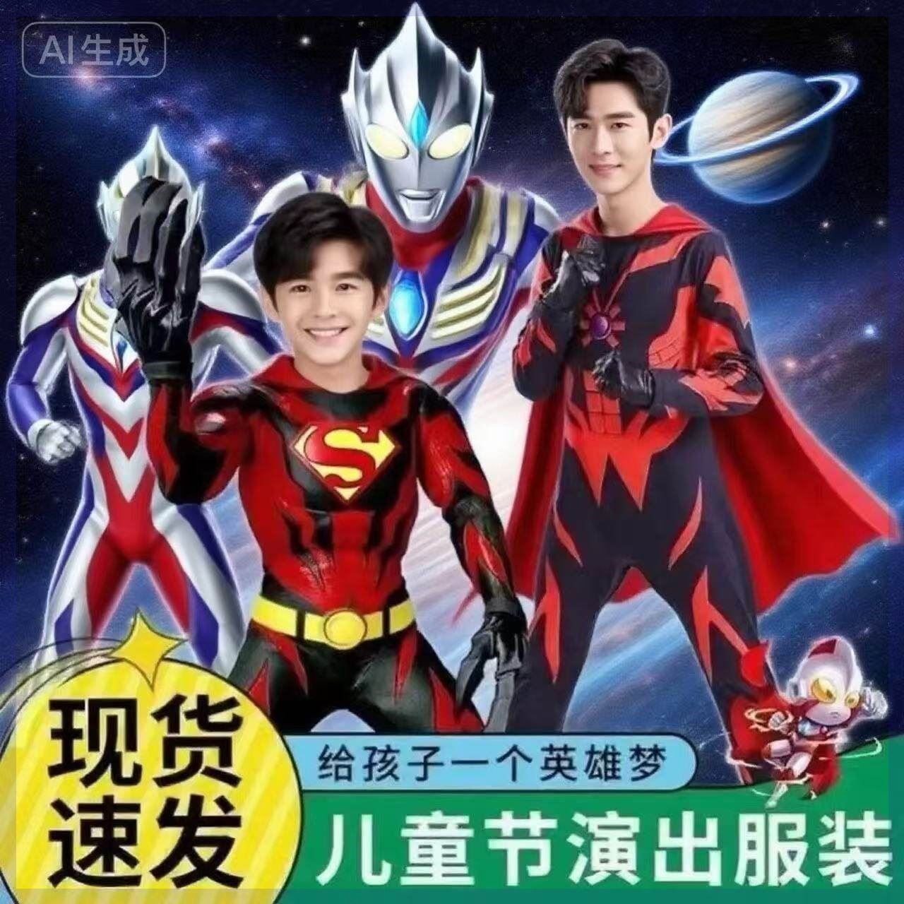 贝利亚大尺码成人演出服儿童节男童表演服贝老老黑儿童奥特曼连身