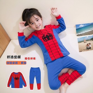 睡衣卡通秋冬加绒儿童打底套装家居服男童保暖秋衣秋裤蜘蛛侠新款