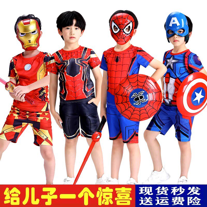 短袖款漫威超人衣服男孩儿童夏季英雄归来男童蜘蛛侠T恤轻薄速干
