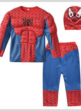 圣诞节儿童cosplay表演服长袖男童英雄联盟肌肉服蜘蛛侠美队演出