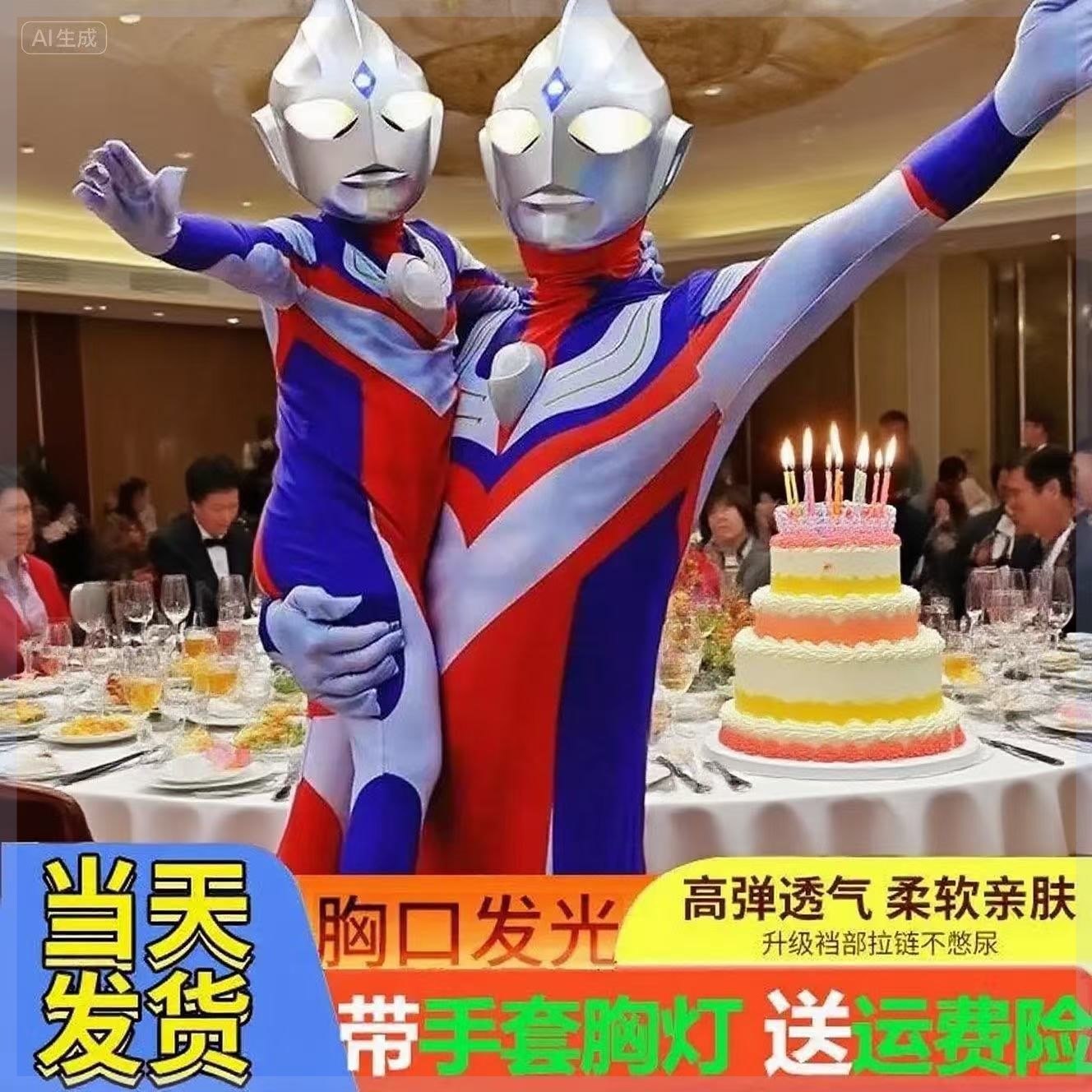 万圣节男孩服装女孩迪迦连体cos面具玩具儿童生日赛罗奥特曼套装