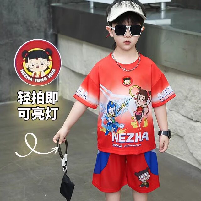 哪吒2025新款男童夏装套装儿童衣服男孩夏装帅气衣服夏款衣服痞帅