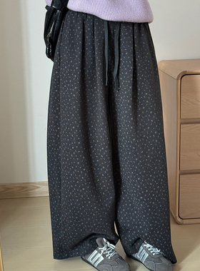 话里简约风宽松直筒碎花裤2026冬季新款韩版休闲气质阔腿长裤女