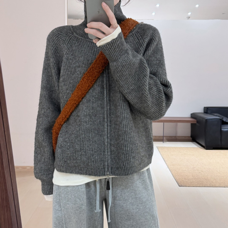 话里通勤简约风拉链毛衣外套