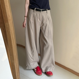 黑色腰带宽边气球裤 宽松显瘦直筒长裤 2026春季 韩版 新款 话里基础款