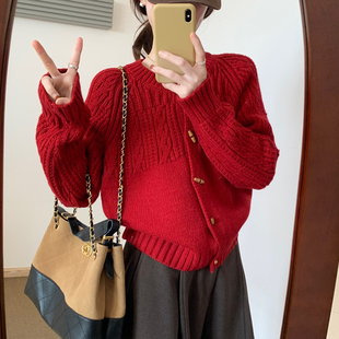 话里牛角扣小麻花加厚开衫2025秋季新款韩版休闲短款针织上衣女