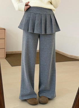 话里设计感叠穿百褶裙裤2025冬季新款韩版纯色简约风直筒长裤女