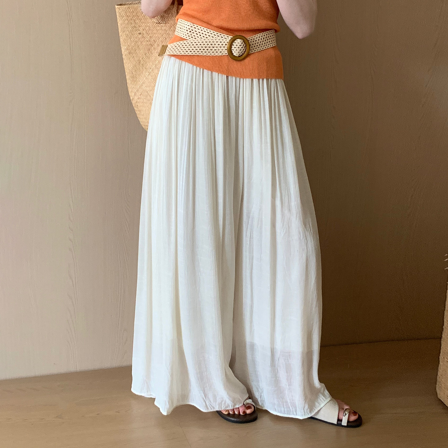 话里甜美百搭腰带阔腿裤裙2026夏季新款韩版高腰显瘦减龄小个子裙