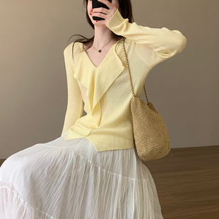 气质女设计感显瘦小衫 话里简约风甜美纯色上衣温柔2026春季 新款