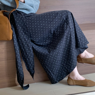 休闲百搭高腰长款 韩版 裙子 新款 话里精致气质系带小花半裙2025秋季