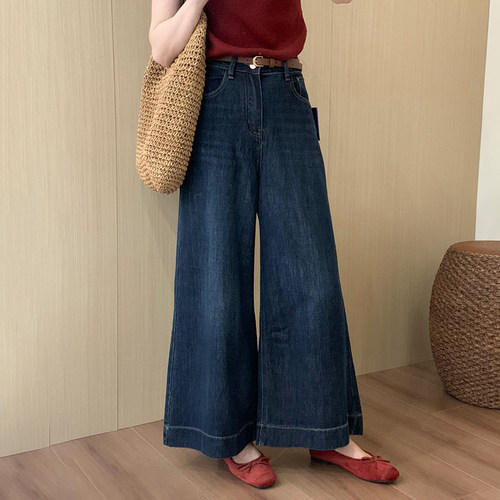 休闲简约风直筒微喇长裤女