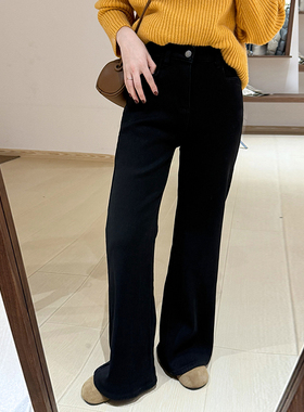 话里休闲超显瘦黑色牛仔裤2025冬季新款韩版百搭减龄直筒长裤女