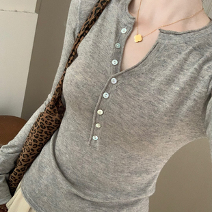 韩版 话里修身 新款 2025秋季 气质减龄内搭上衣女 显瘦半开领打底衫